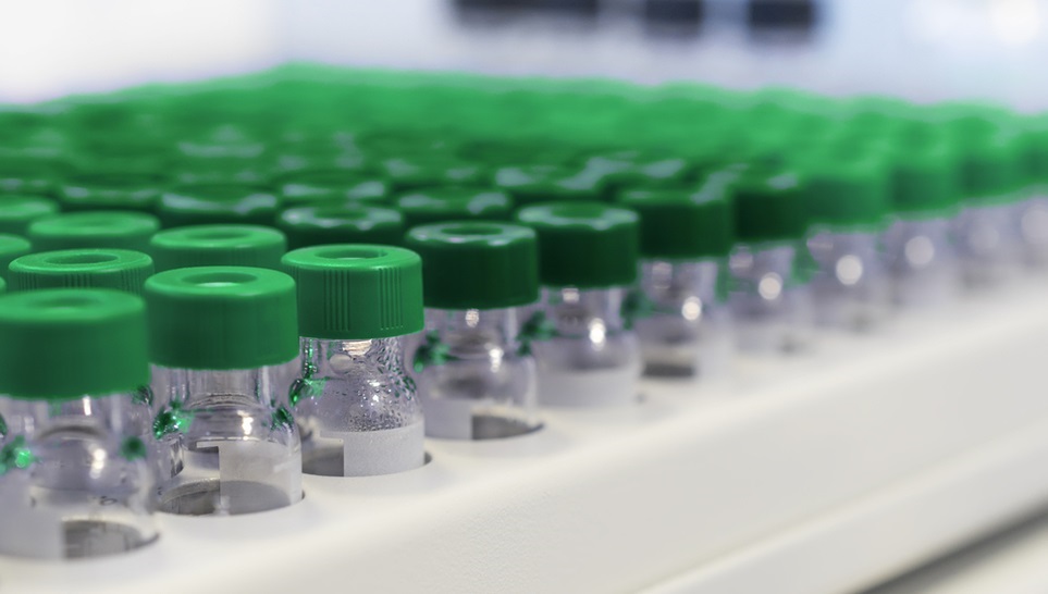 vaccine bottles in a tray