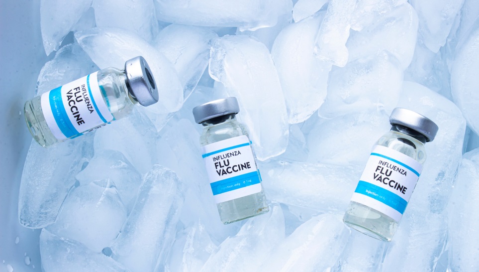 flu vaccine bottles in ice