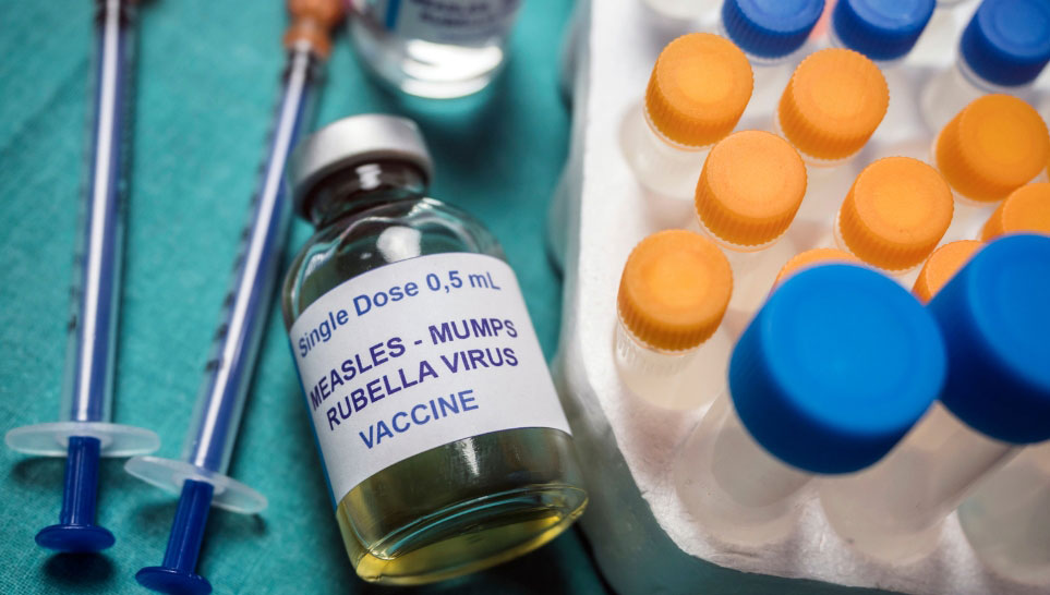 small bottle with measles mumps rubella vaccine